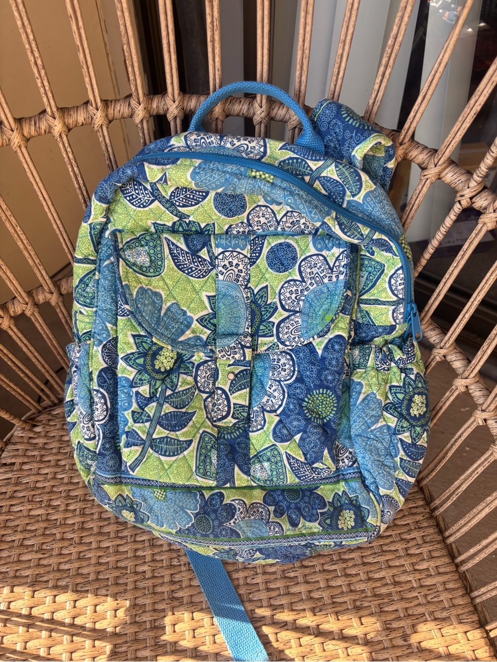 Vera Bradley Blue & Green Floral Quilted Backpack - Women's Everyday Backpack
